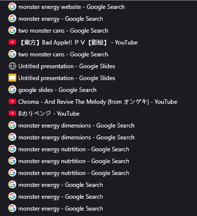 Cooked search history